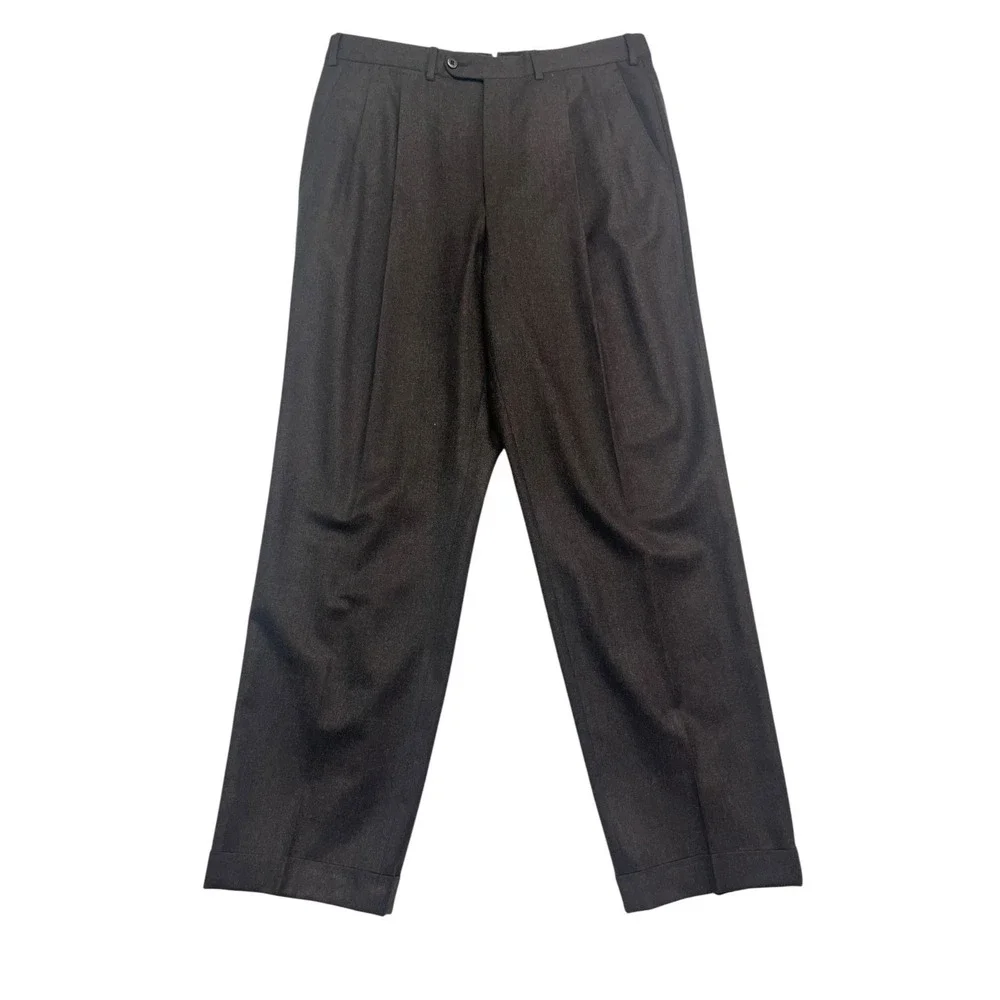 vtg Ermenedgildo Zegna 35x32 Dark Brown Flannel Wool Pants Trousers High Waisted